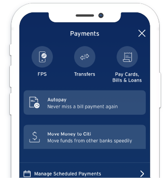 Payment and Transfer using Citi Mobile App